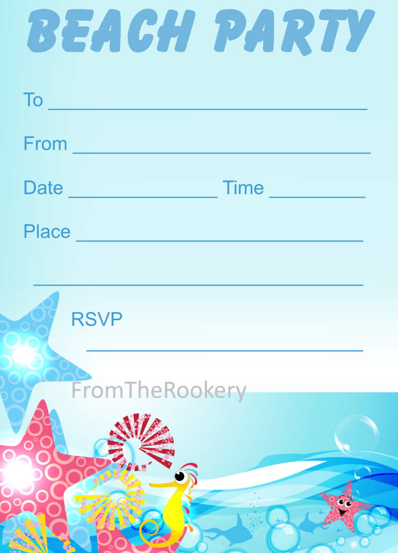 Printable Beach Party Invitations