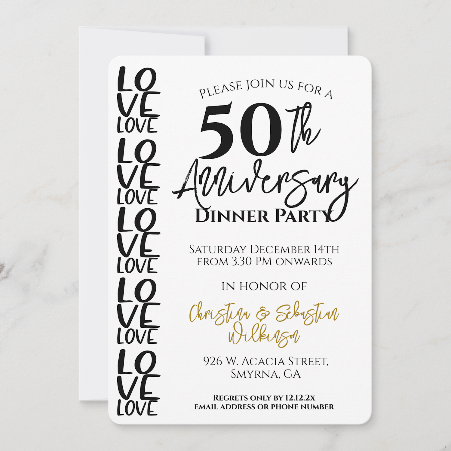 50th wedding black white love invite