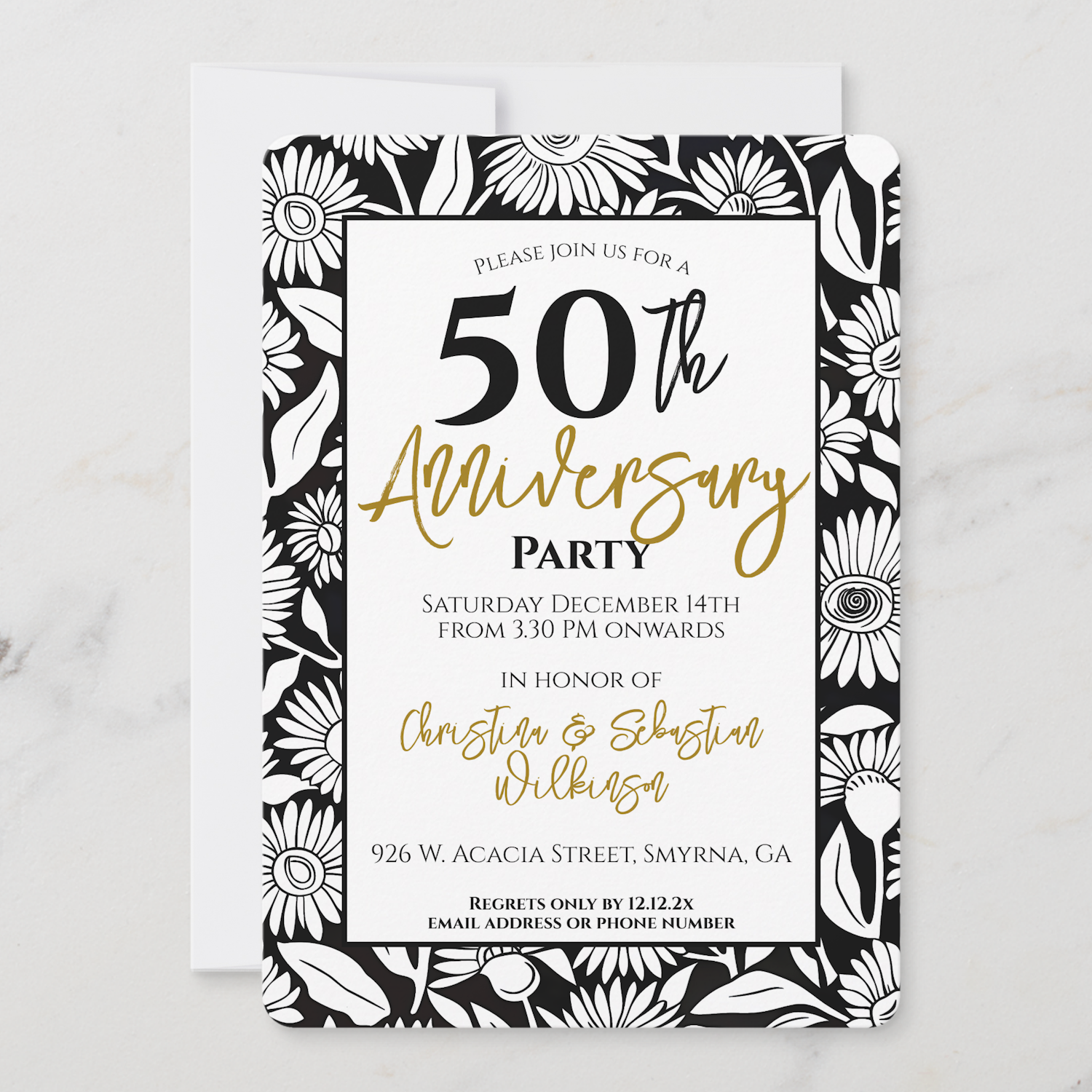 50th black white floral anniv