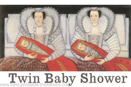 Twin baby shower invitation - free printable Elizabethan design